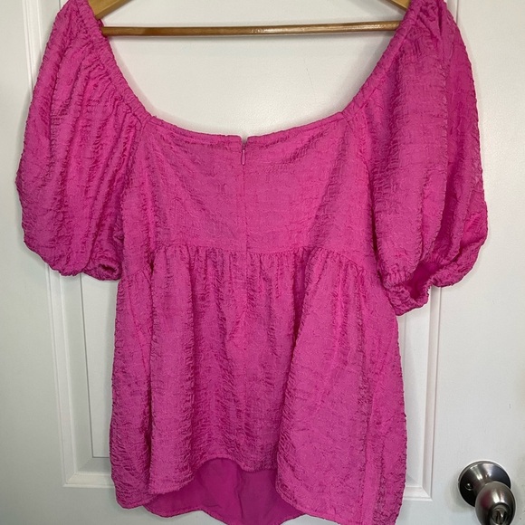 Target Future Collective Pink Square Tie Neck Puffed Short Sleeve Top Blouse - Picture 8 of 9